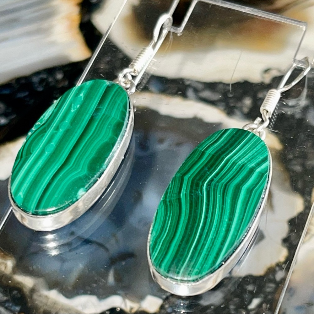 Green Malachite Earrings 2”